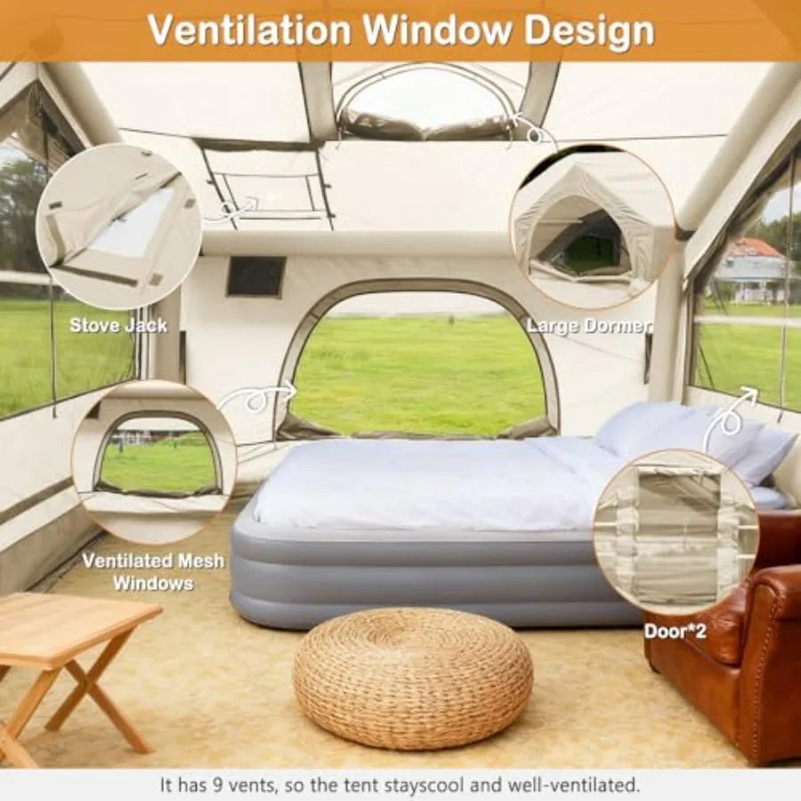 Inflatable Tents for Camping - Easy Blow Up Glamping Tent with Hand Pump Waterproof PVC Air Inflatable Tent House for Family We