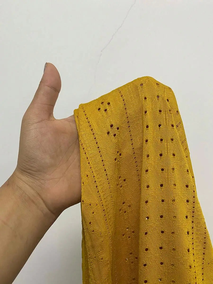 Men's Yellow Eyelet Lacework Short Sleeve Button-Down Casual Shirt