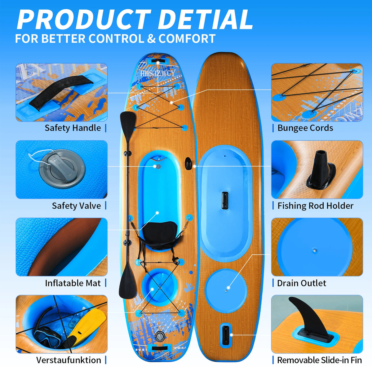 Inflatable Kayak with Detachable Seat, 12' SUP-Kayak Set Includes Hand Pump/Aluminum Oar/Backpack,for Fishing, Touring