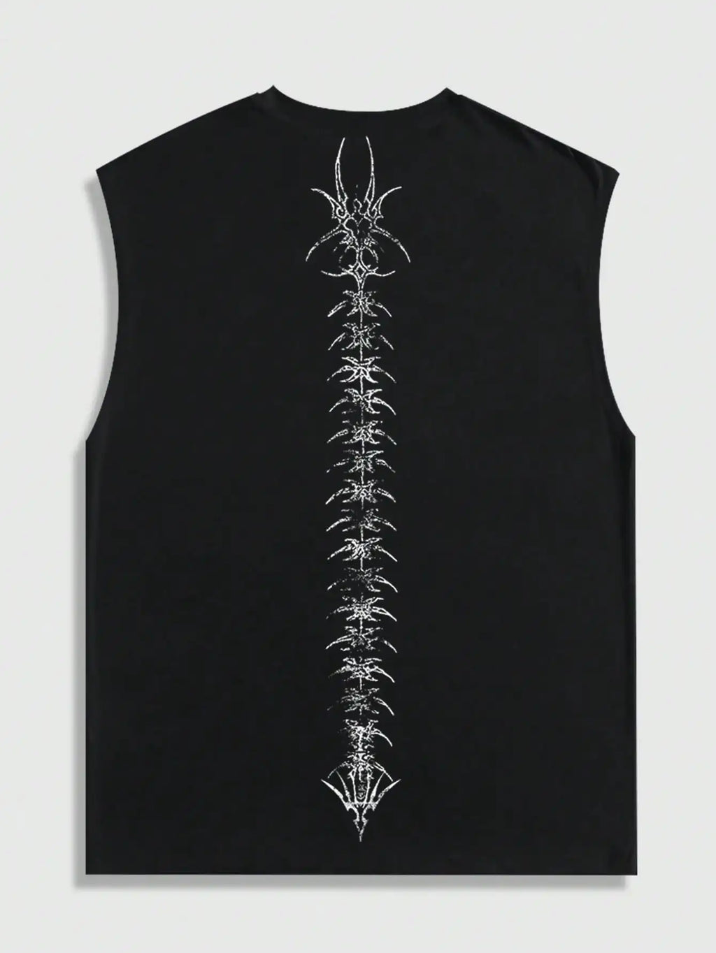 Men's Black Sleeveless Tank Top with Abstract White Graphic Print, Gothic Style, Casual Wear