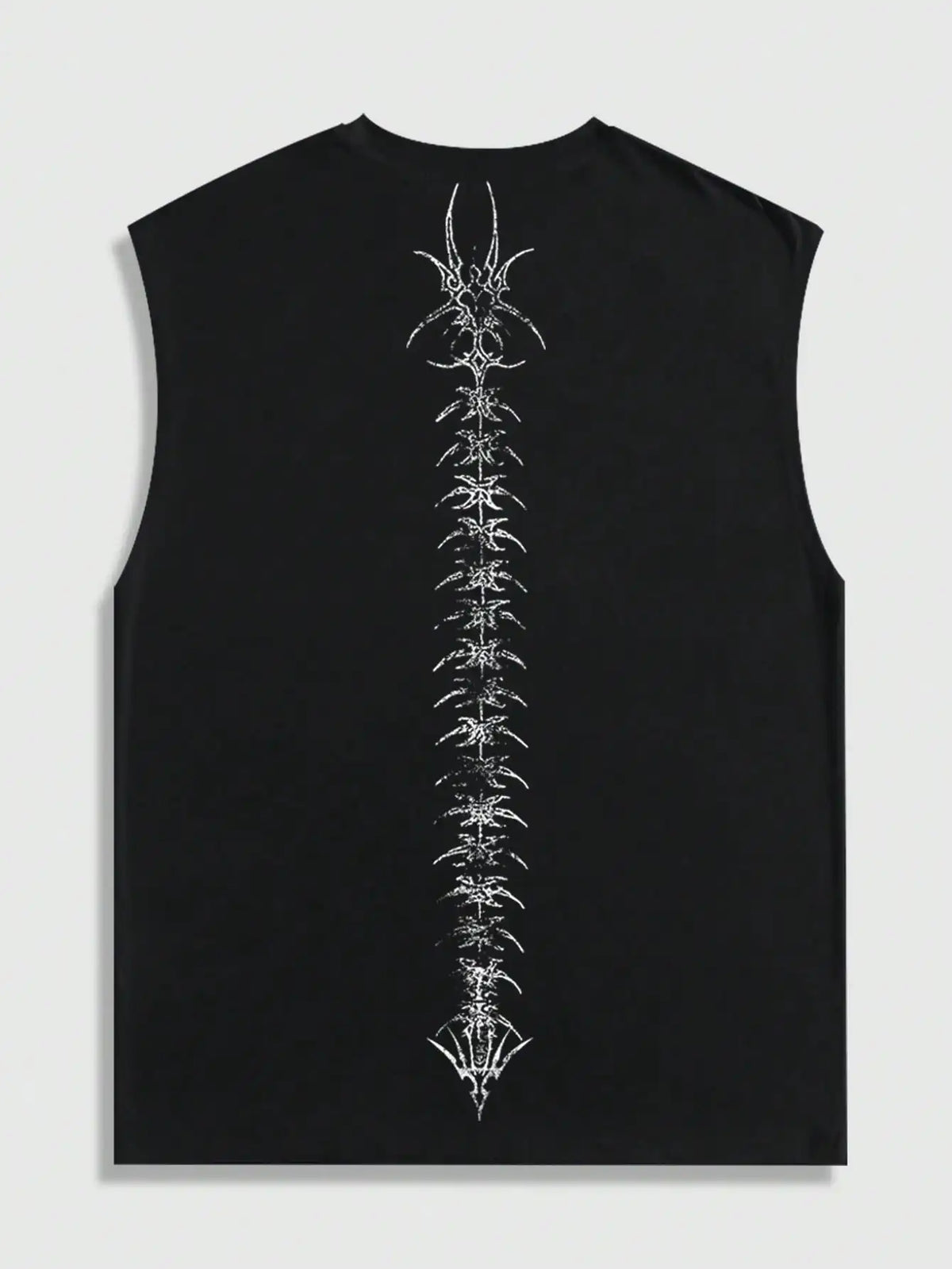Men's Black Sleeveless Tank Top with Abstract White Graphic Print, Gothic Style, Casual Wear
