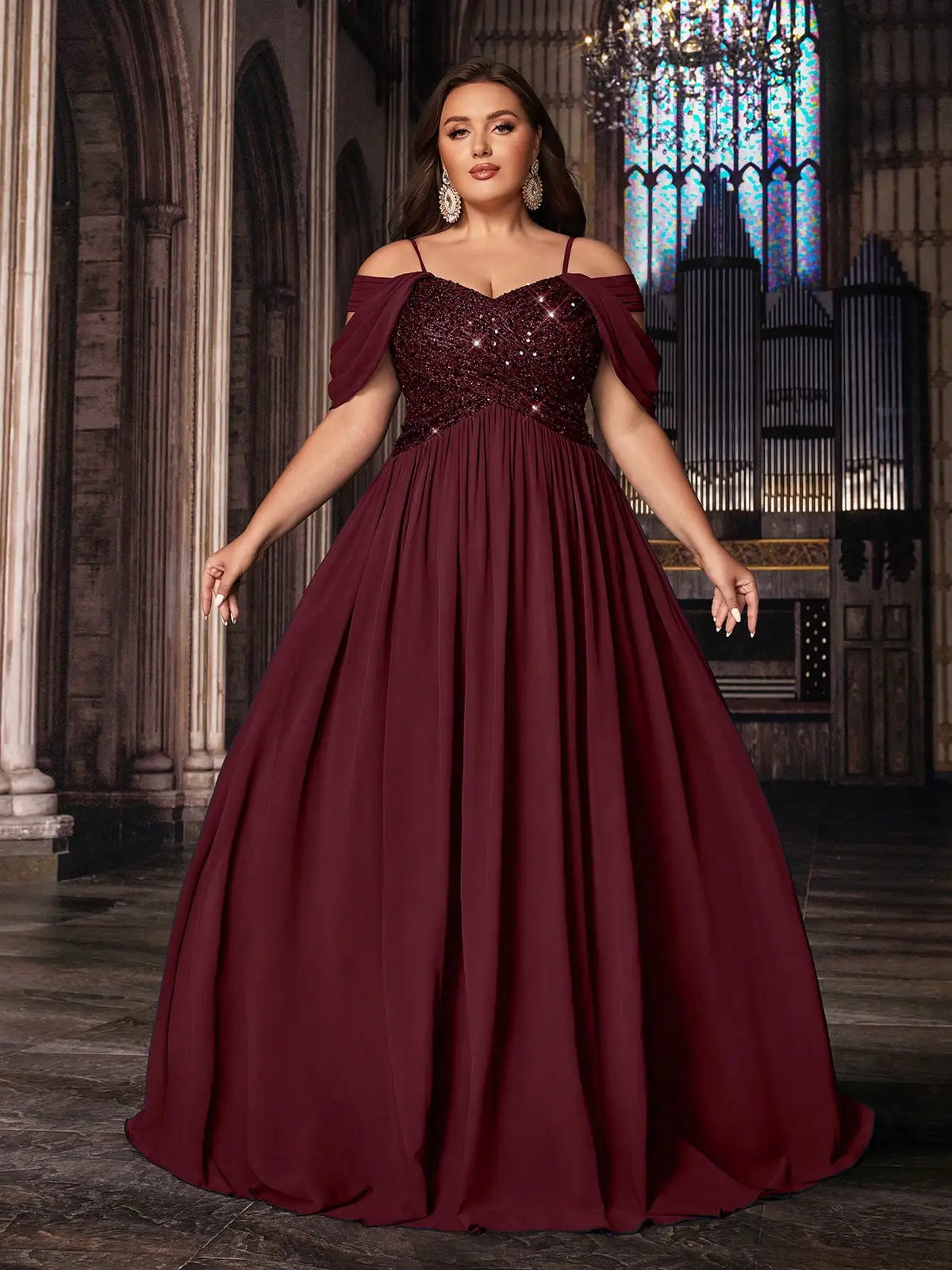 Navy Blue Plus Size Formal Evening Gown With Sequins Off Shoulder Floor Length