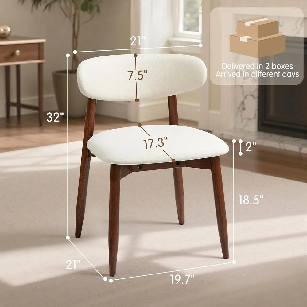 Set of 6 Upholstered Solid Wood Dining Chairs, Beige Fabric with Ergonomic Curved Back