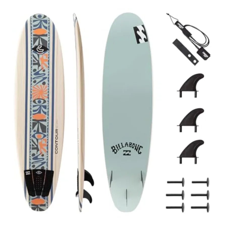 Billabong 7ft/8ft Soft Top Foam Surfboard for Beginner Adults and Lightweight Shortboard in Blue Durable Stable and Easy to Rid