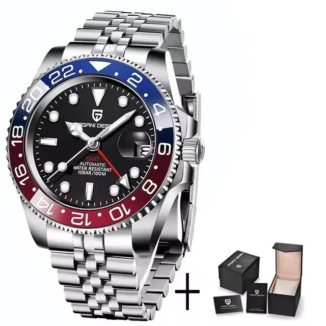 PAGANI DESIGN 40MM Automatic GMT Wristwatch Top Brand Sapphire Glass Stainless Steel Mechanical Sports Watches for Men PD-1662