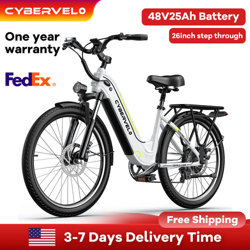 1000w Motor Peak 26 inch E-Bike for Adults, 48V 25AH Removable Battery, Long range Step-Thru 7-Speed City Commuter EK7 & EK10