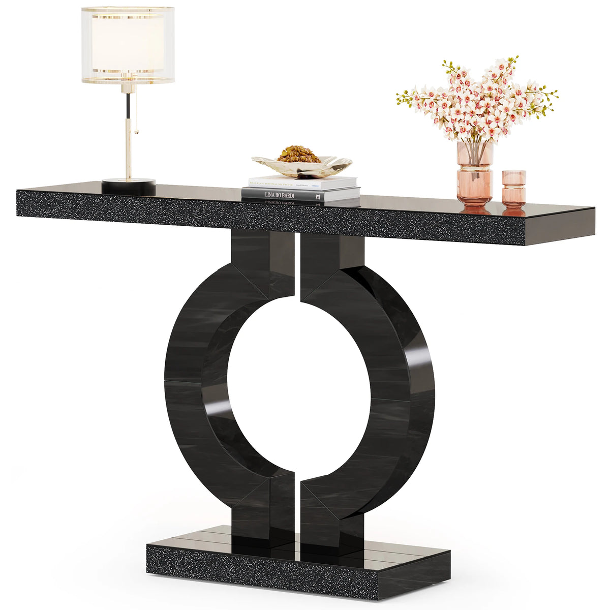 Tribesigns 43-Inch Modern Mirrored Console Table, Glass Sofa Table with Mirror Finish, Entryway Table with O-Shaped Base, Rectan
