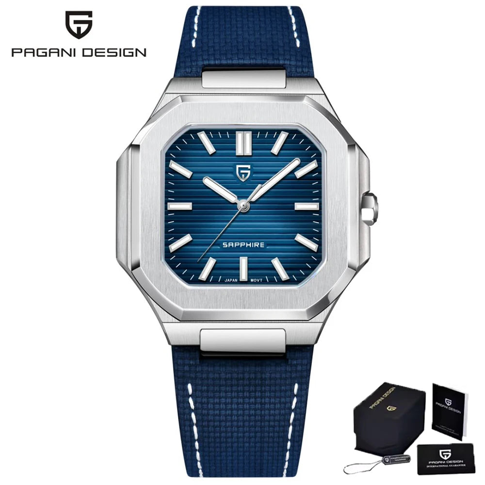 PAGANI DESIGN Top Brand Square Simple and stylish Sapphire crystal Luxury Quartz Watch Men Stainless steel Watches for Men Gift