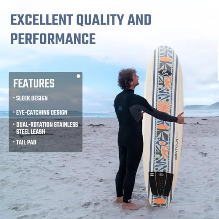 Billabong 7ft/8ft Soft Top Foam Surfboard for Beginner Adults and Lightweight Shortboard in Blue Durable Stable and Easy to Rid