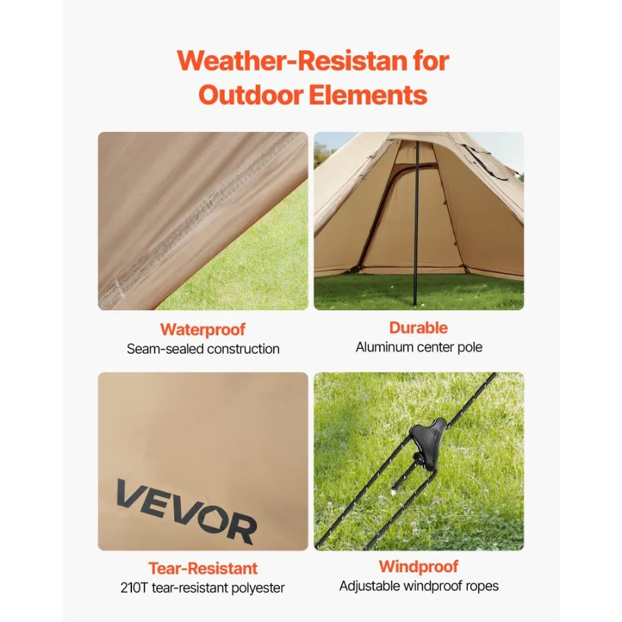 4 Person Portable Winter Tipi Tent with Stove Jack Waterproof Canvas 4 Season Shelter for Hiking Fishing Backpacking M Size Lig