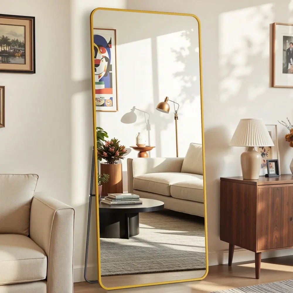 ShatterProof 60 X20 Round And Square FullLength Mirror With Aluminum Alloy Frame, Standing Floor Mirror For Bedroom, Living Roo