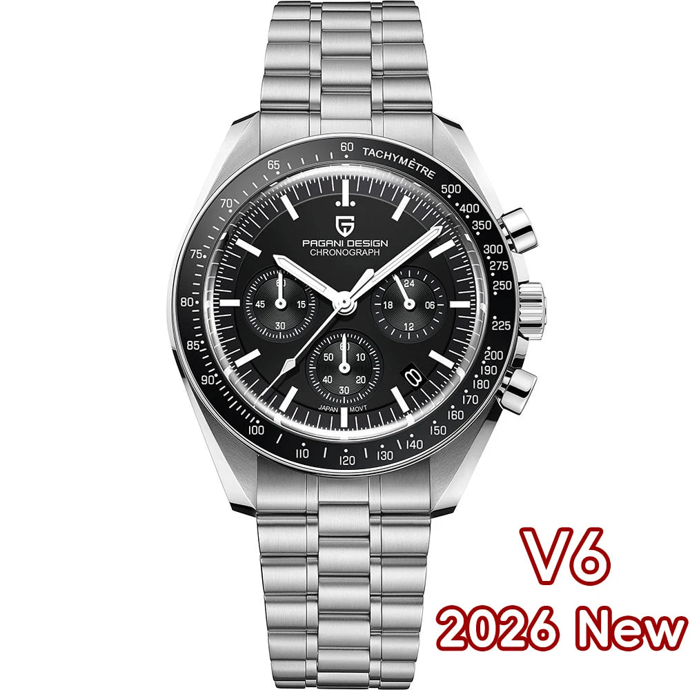 PAGANI DESIGN 2026 New Moon Men's Watches Luxury Quartz Watch For Men Sport Speed Chronograph AR Sapphire glass 100M Waterproof