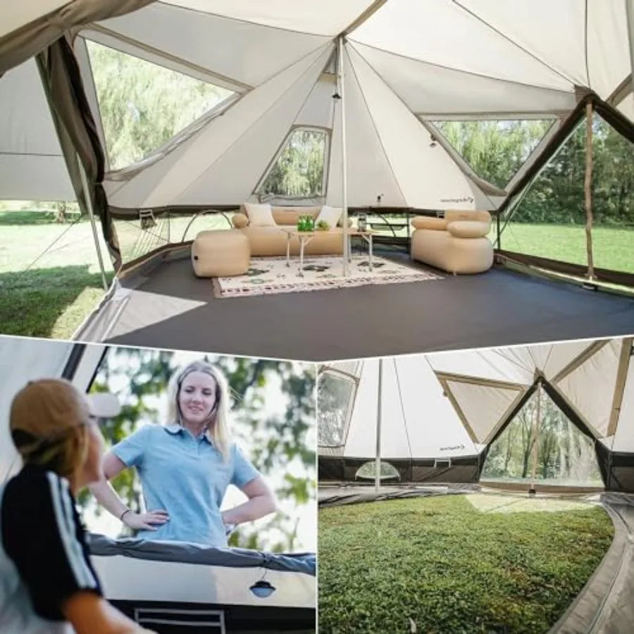 Canvas Bell Yurt Tents 4 Seasons Large Waterproof and Windproof Luxury Glamping Tent w/Stove Jack for Family Outdoor Camping Hu