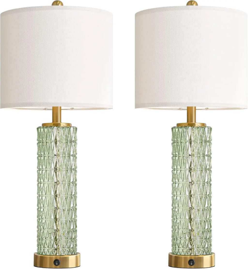 Set of 2 Modern Green Table Lamps with USB Ports and Night Light, 27.75" Height for Bedroom, Living Room, Desk (Bulbs Included)