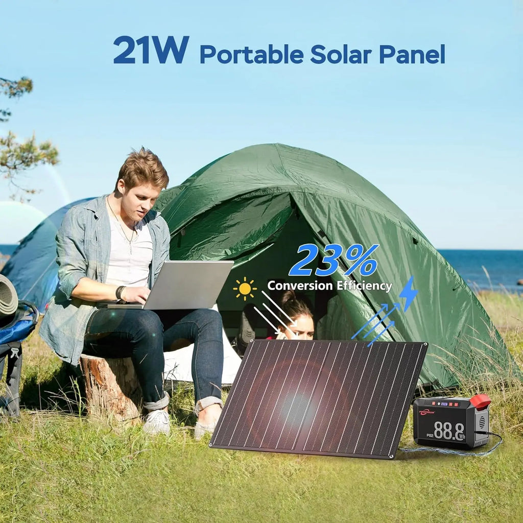 Portable Solar Panel Power Charger with AC Output, 88.8Wh Battery for iPhone iPad Outdoor Camping Home Backup