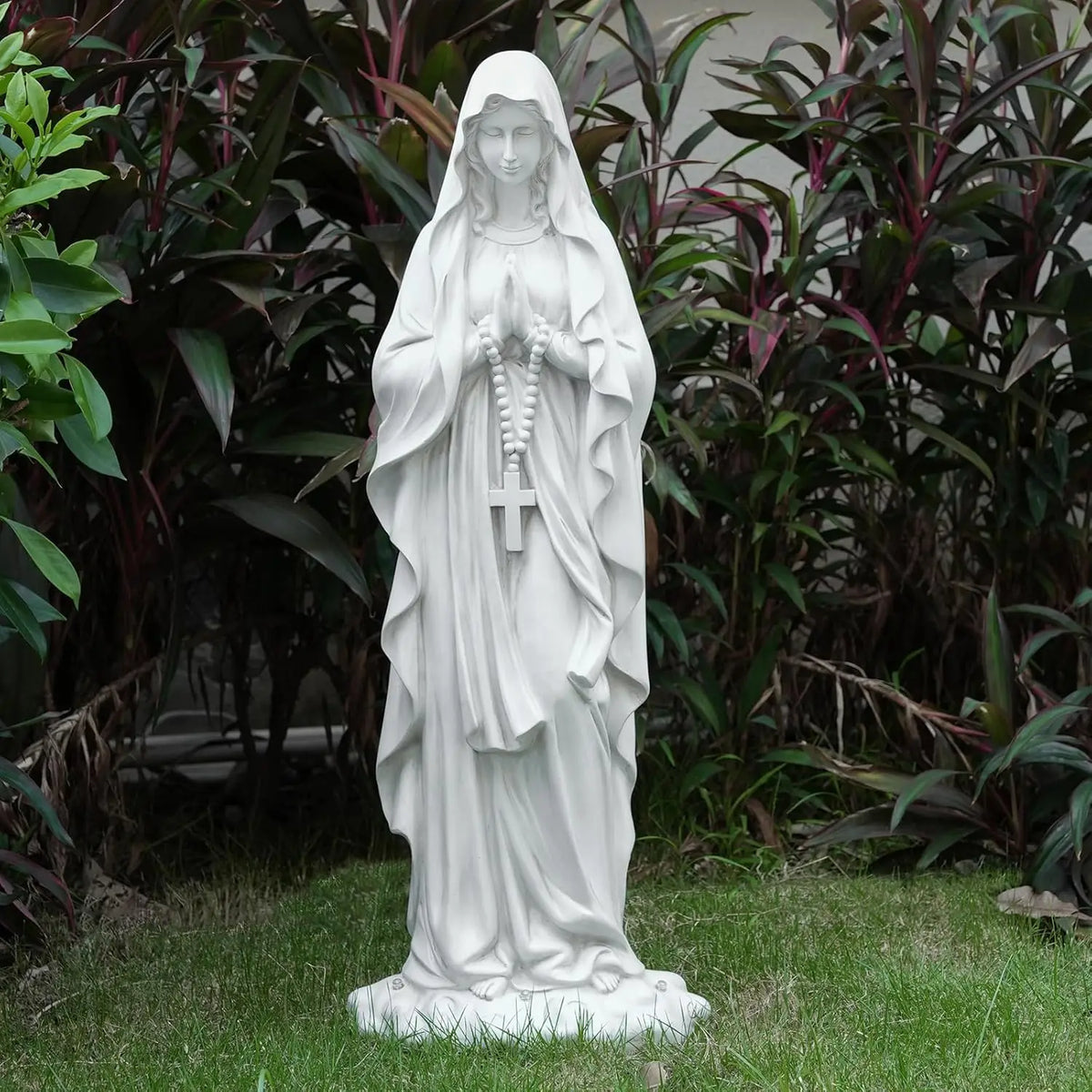Virgin Mary Praying Statue 31.49 Inch Tall Outdoor Garden Religious Sculpture Magnesium Oxide Stone
