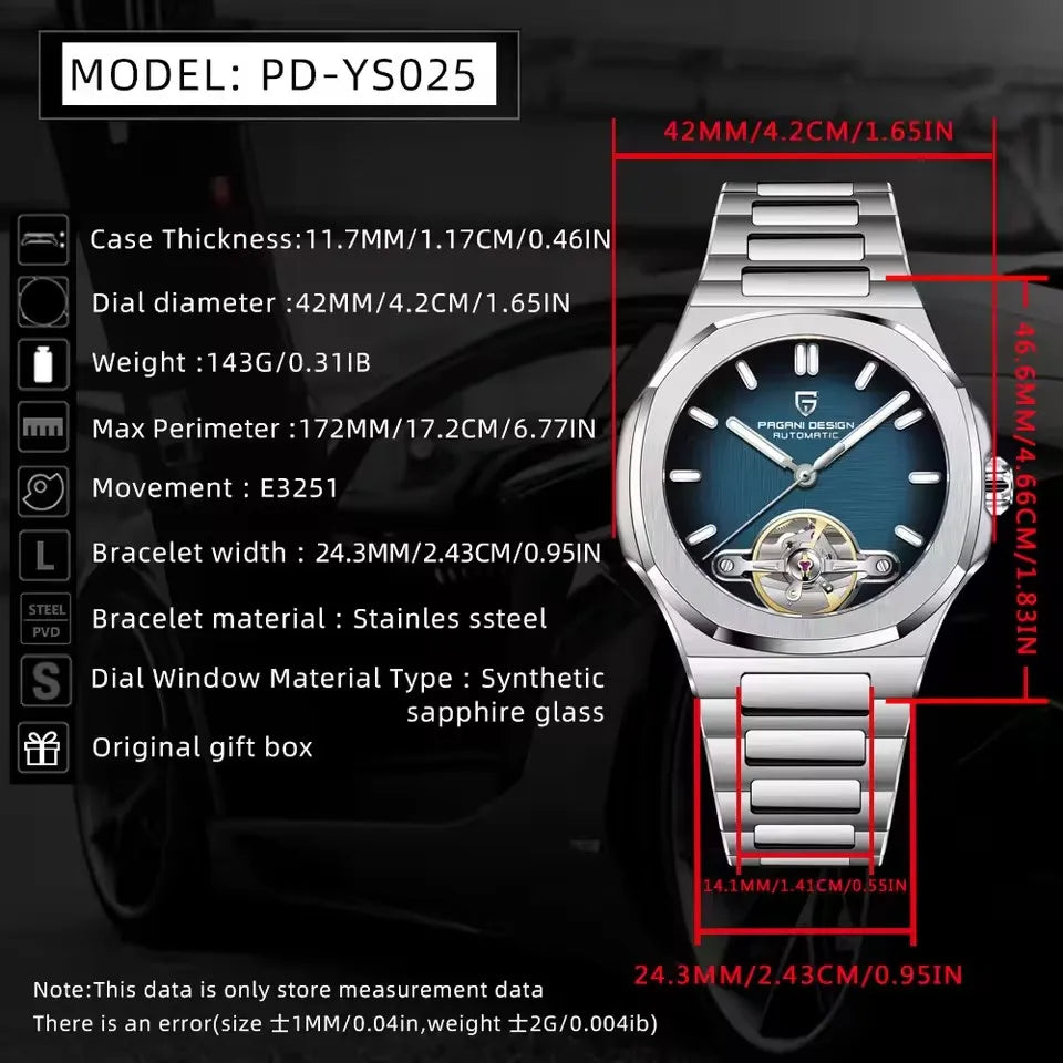 PAGANI DESIGN New Mechanical Tourbillon Automatic Men watch Sapphire 316L All Steel Clock Japan Movt Double Texture Luxury Watch