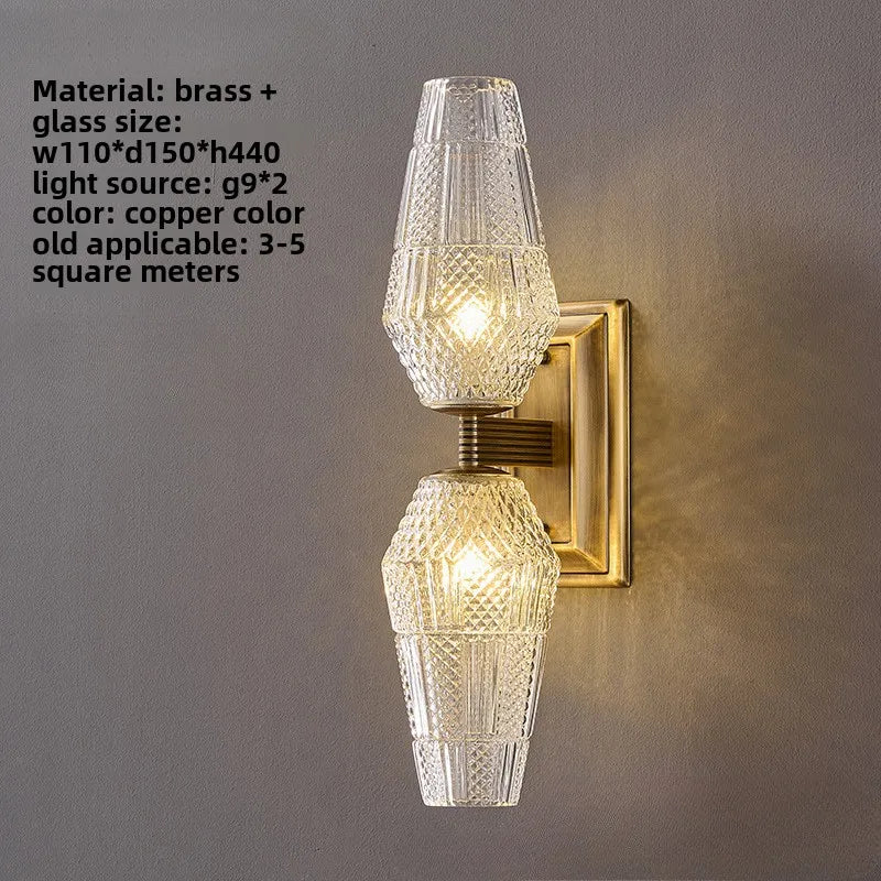 Post modern light luxury crystal all copper wall lamp corridor living room background wall creative design bedroom bedside lamp