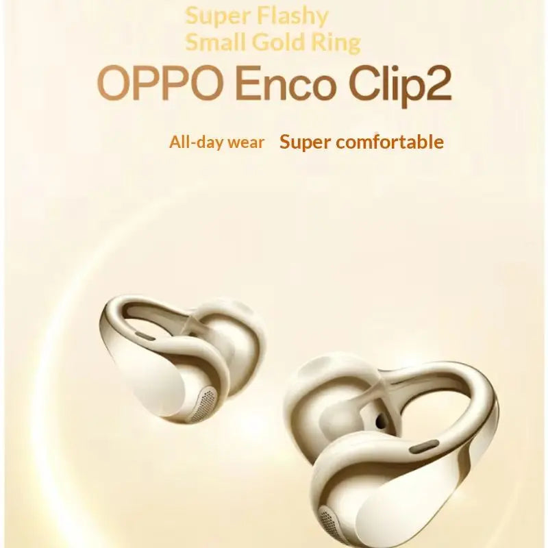 Oppo Enco Clip2 Open Ear Wireless Bluetooth Earphones Ear Jewelry 5.2 Grams Ultra Light Gold Plated All Day Comfort Adults