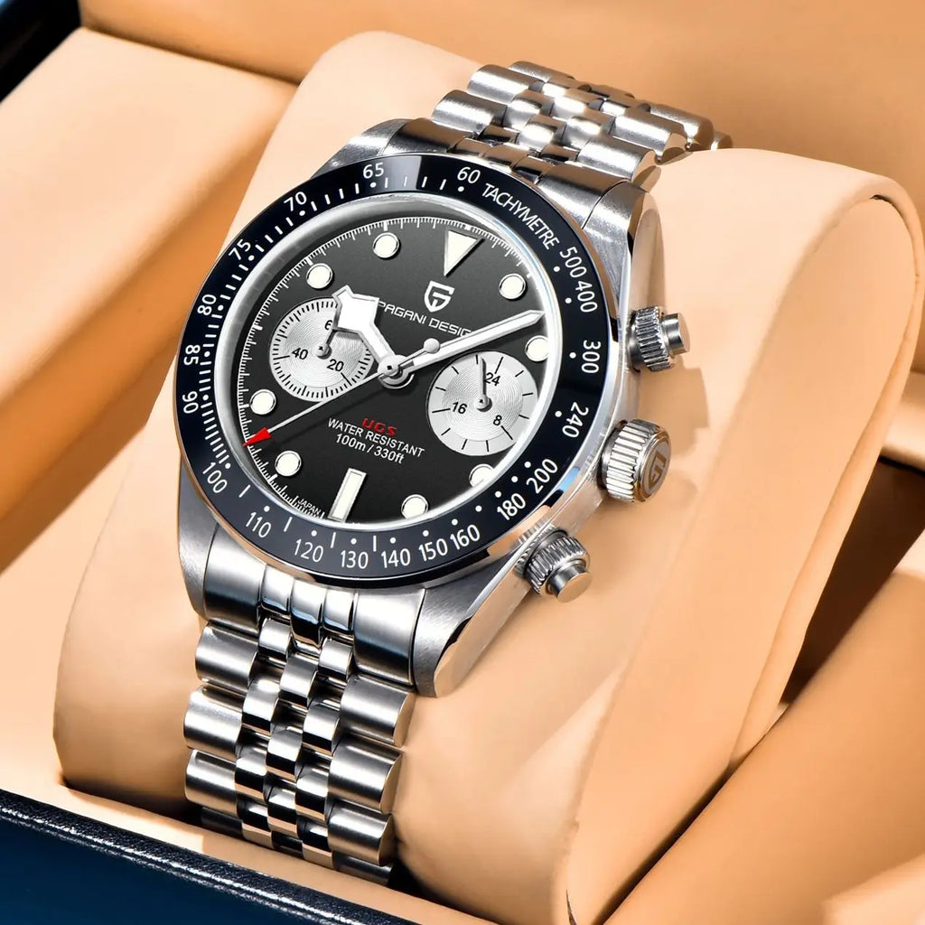 PAGANI DESIGN Chronograph Sport Men's Watches BB Panda Quartz Watch Men Stainless steel bracelet 100M Waterproof Wristwatch Men