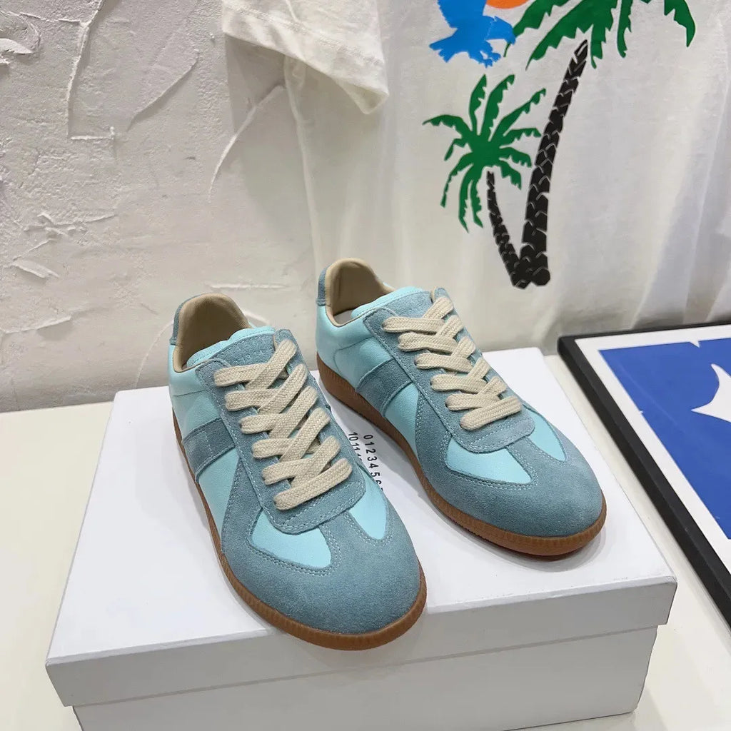 New Cowhide Retro German Training Shoes Men Women White Sneakers Genuine Leather Soft Couple Breathable Durable Athletic Fashion