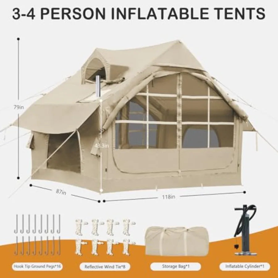 Inflatable Tents for Camping - Easy Blow Up Glamping Tent with Hand Pump Waterproof PVC Air Inflatable Tent House for Family We