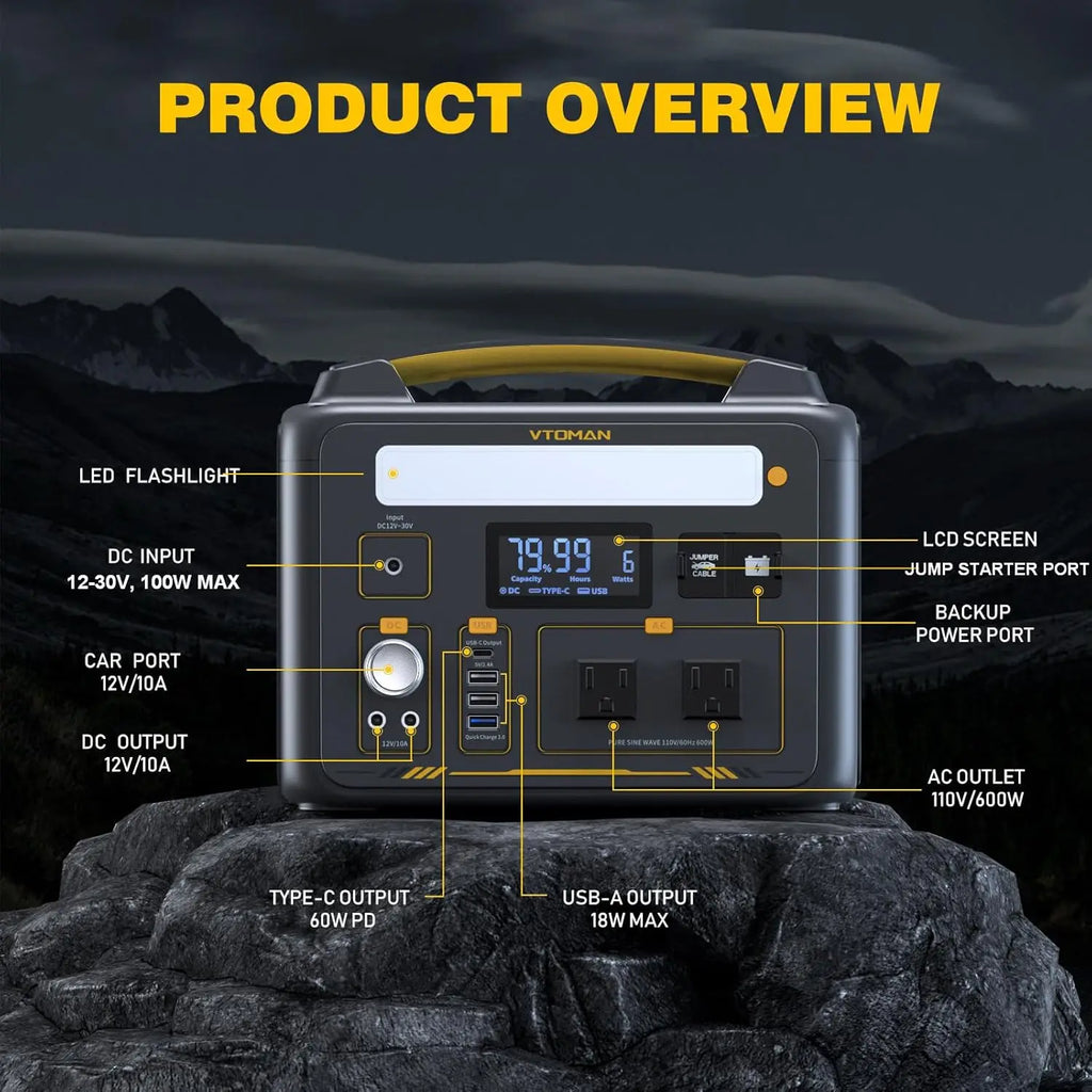 Jump 600X Portable Power Station 600W, 299Wh Solar Generator LiFePO4 Battery Power Station with Jump Start for Car, 1200W AC Out