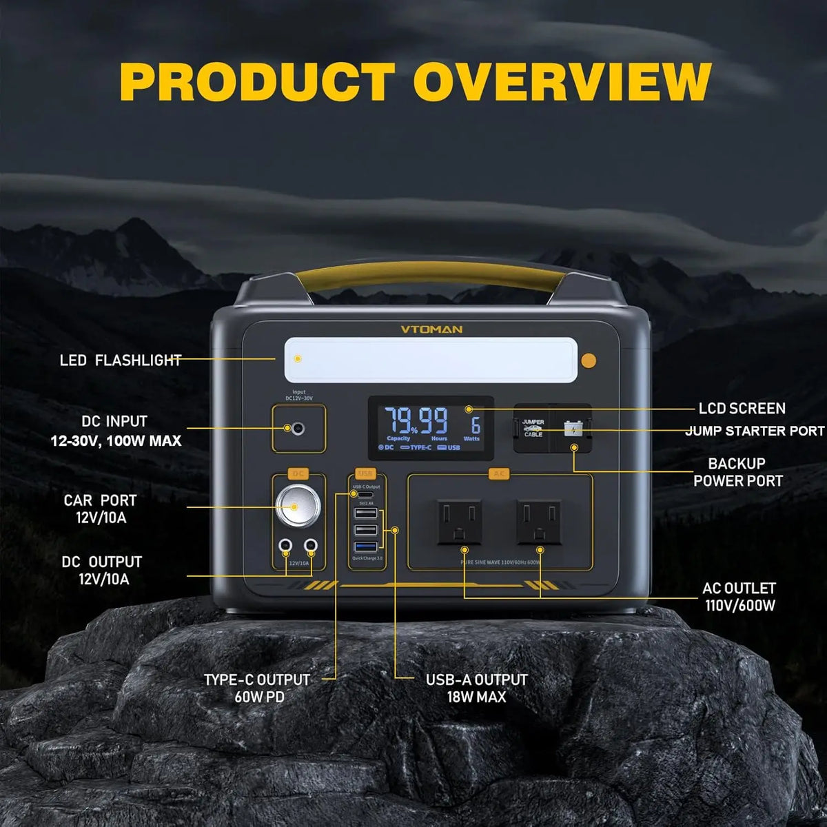 Jump 600X Portable Power Station 600W, 299Wh Solar Generator LiFePO4 Battery Power Station with Jump Start for Car, 1200W AC Out