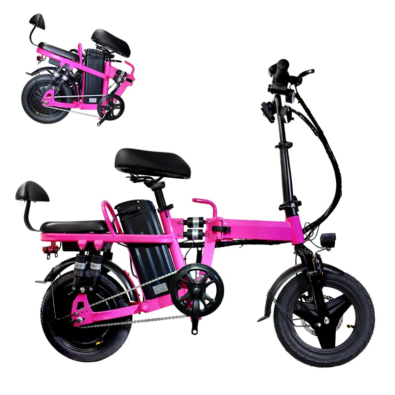Pink Folding Electric Bike for Adults Teens 500W Peak Motor 48v 20ah Battery Commuter City Ebike