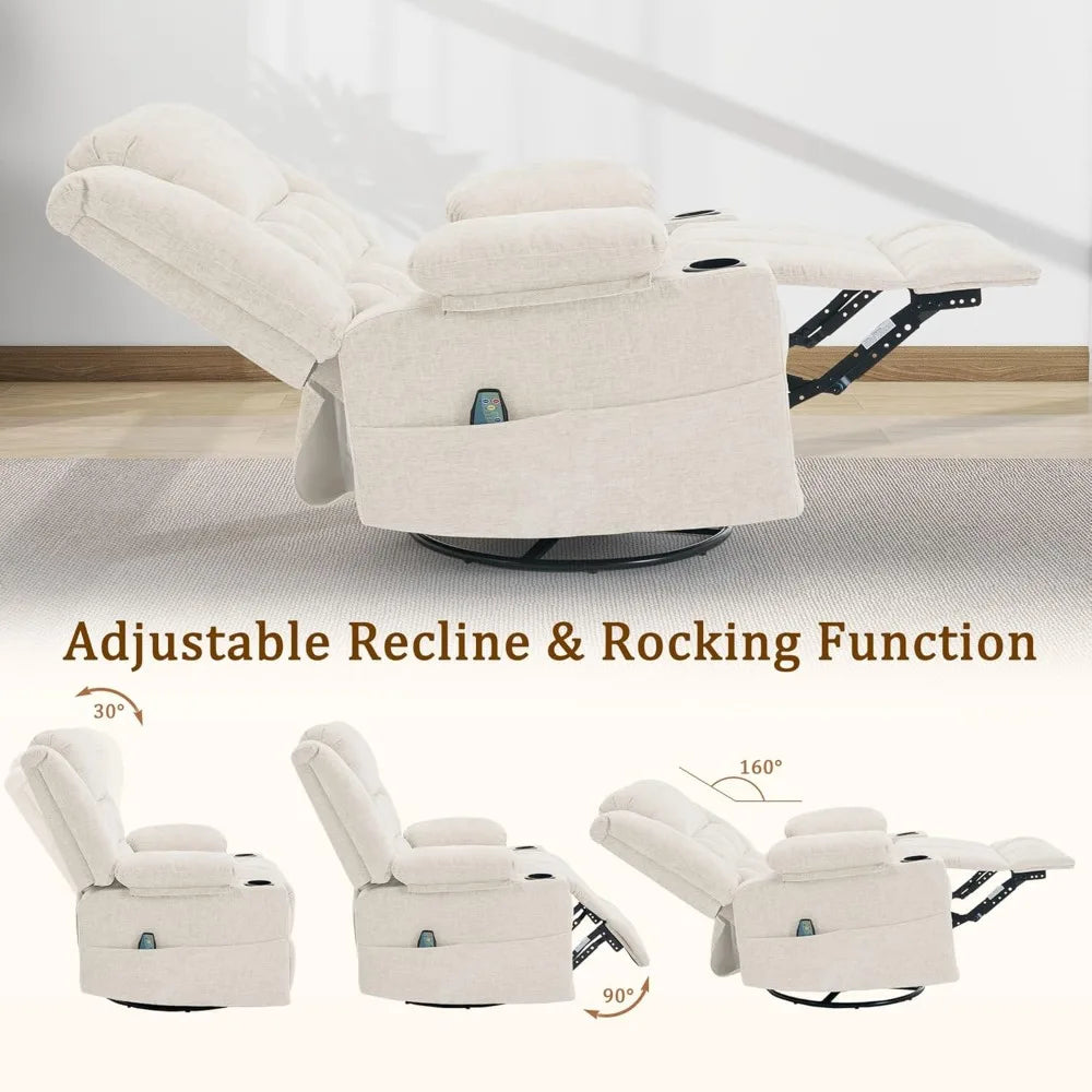 Adult 360° Rotating Rocking Chair, Gliding Recliner with Massage and Heating Functions, Customizable