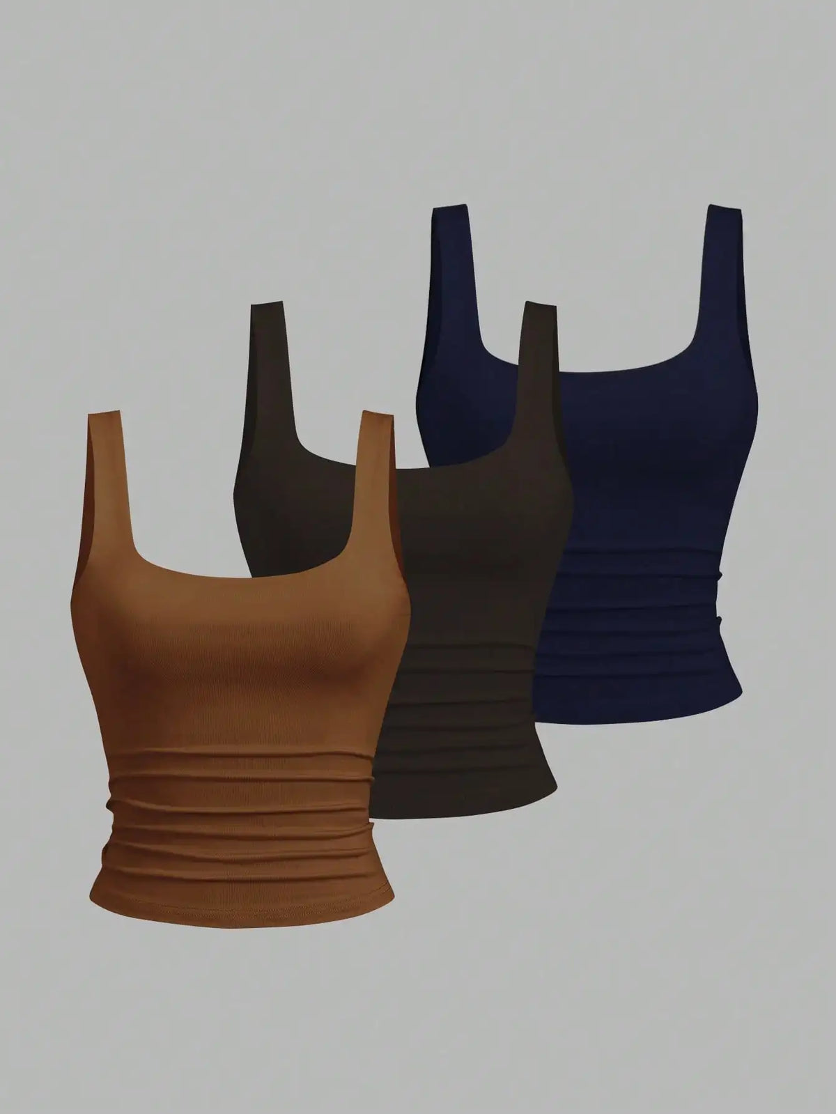 Women's Ruched Square Neck Tank Top Set, Casual Summer Floral & Solid Colors