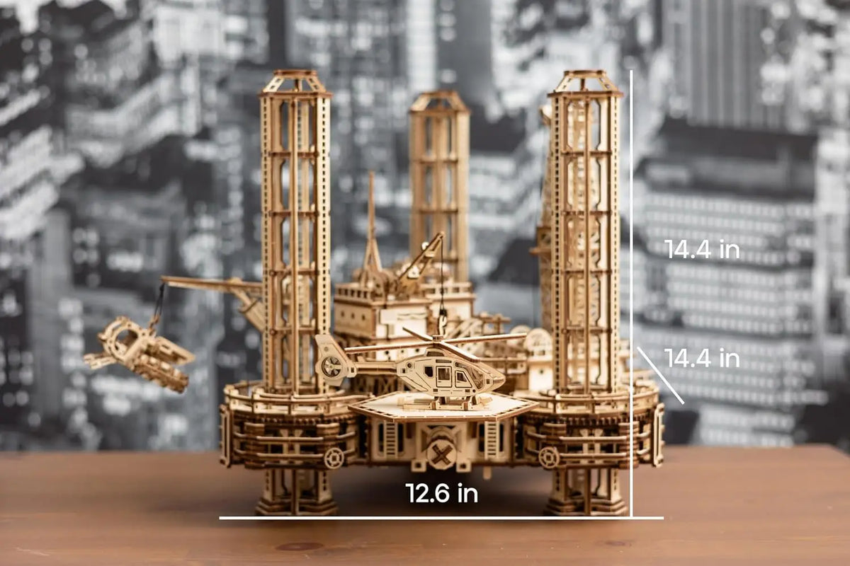 Interactive Movable Offshore Rig Platform Wooden 3D Puzzles for Adults - DIY Engineering Model Kits