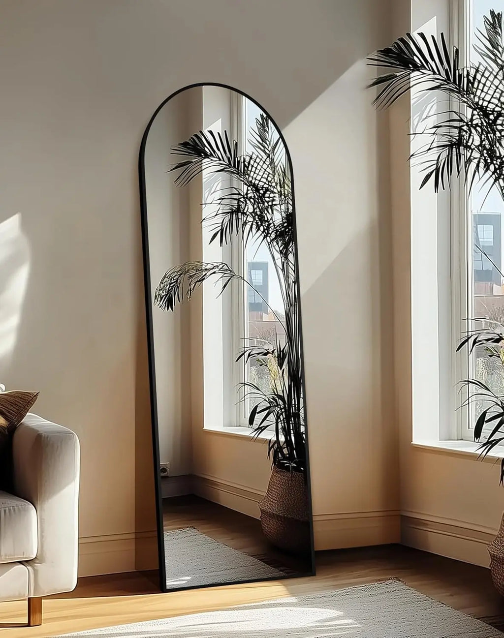 Full Length Mirror with Aluminium Frame, Large Floor Mirror for Bedroom, Bathroom, Living Room (Stand, Arch 69x24, Black)