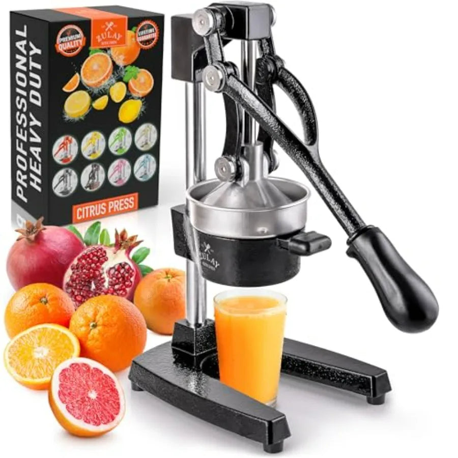 Cast Iron Juicer - Heavy-Duty Manual Citrus Juicer with Stainless Steel Components - Black Lemon Squeezer for Easy Cleaning and