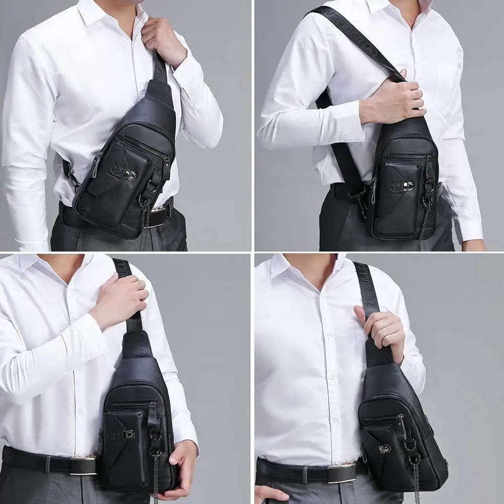 Vintage Leather Sling Bag Backpack for Men Crossbody Shoulder Chest Day Pack Backpacks