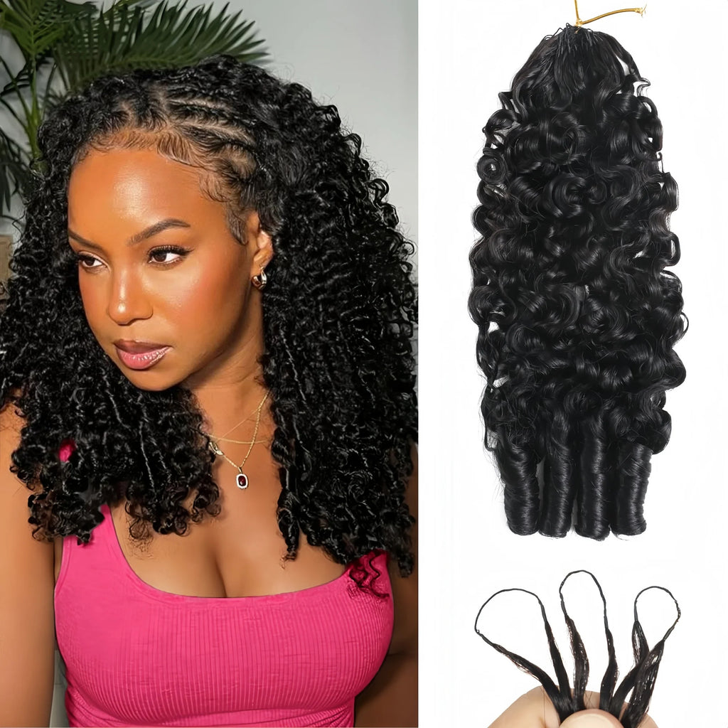 14A Burmese Curly Crochet Human Hair Extensions Knotless Pre-Separated Curly Human Hair With String Pre-Looped Reusable Feather