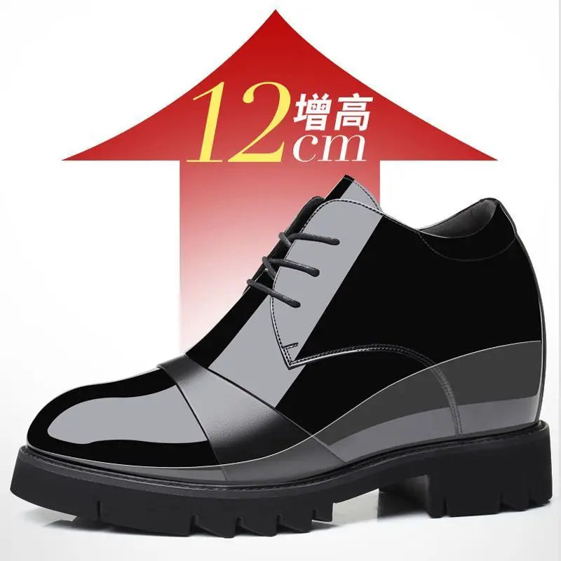 2026 New Men's 12cm Hidden Heel Dress Shoes Patent Leather Business Formal Shoes 10cm Thick Sole Wedding Shoes
