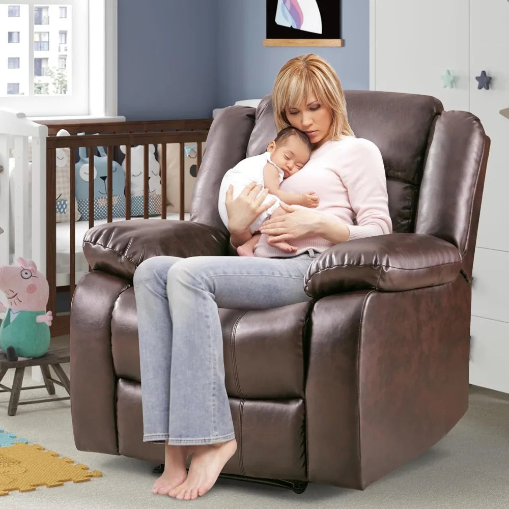 Recliner Chair, Breathable PU Leather Reclining Chair, Extra Wide Manual Recliners with Overstuffed Arm and Back, Customized
