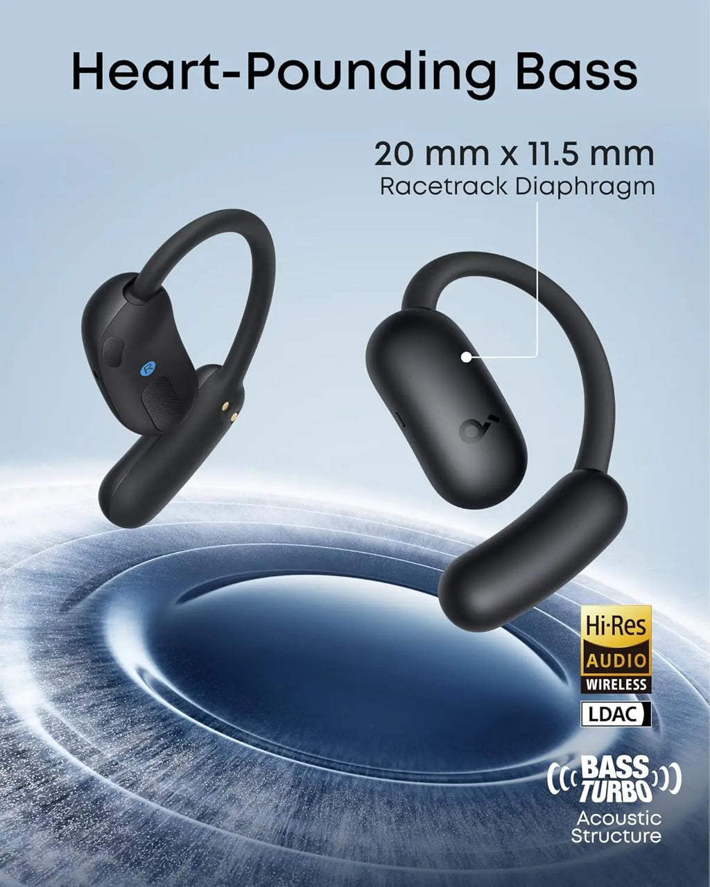 Open-Ear Wireless Earbuds with Real-Time Translation, 42H Playtime, Hi-Res Sound, Adjustable Fit for All Eizes