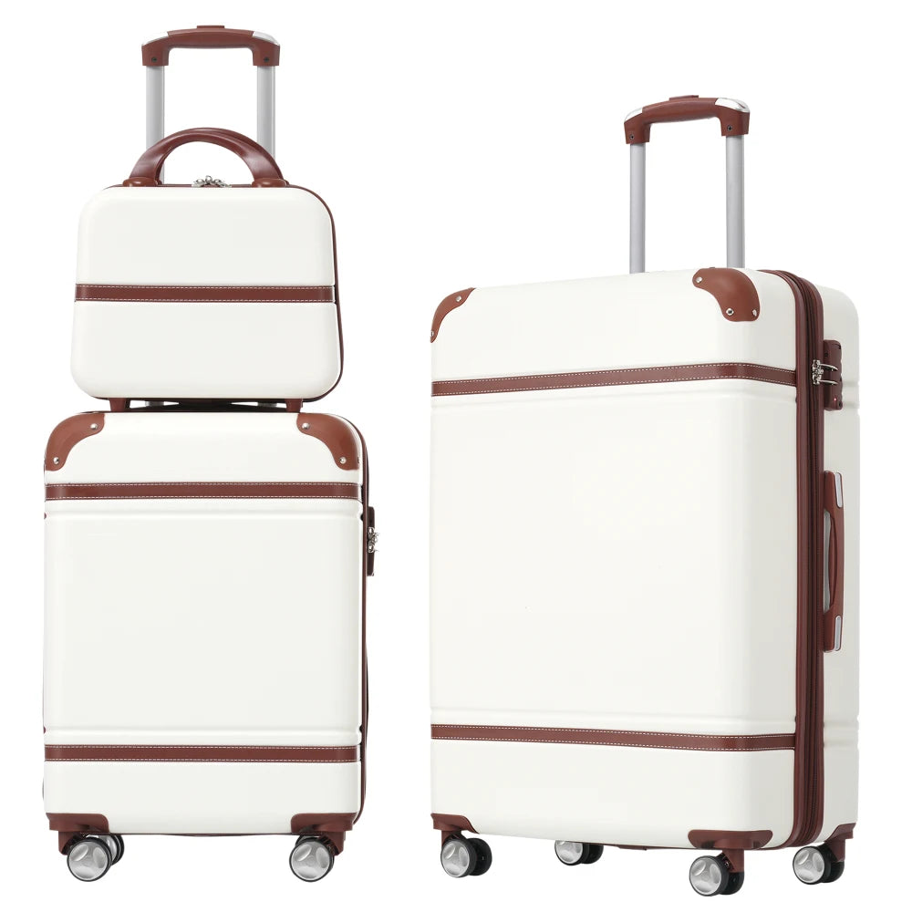 Lightweight Brown Hardshell 3PCS Luggage Set with Cosmetic Bag TSA Approved Lock Spinner Wheels 20"+24" for Trip