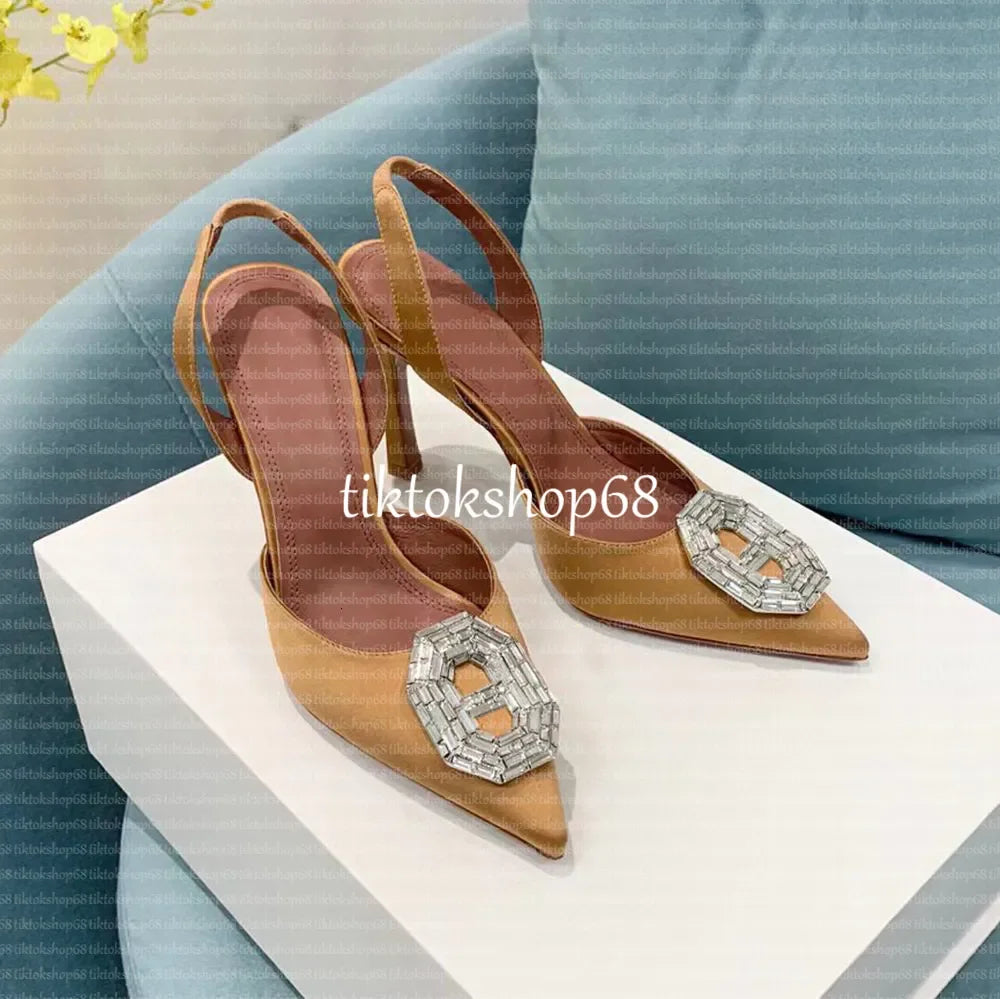 Amina muadii heels designer sandals womens wedding dress shoes satin pointed slingbacks bowtie pumps crystal sunflower flower hi