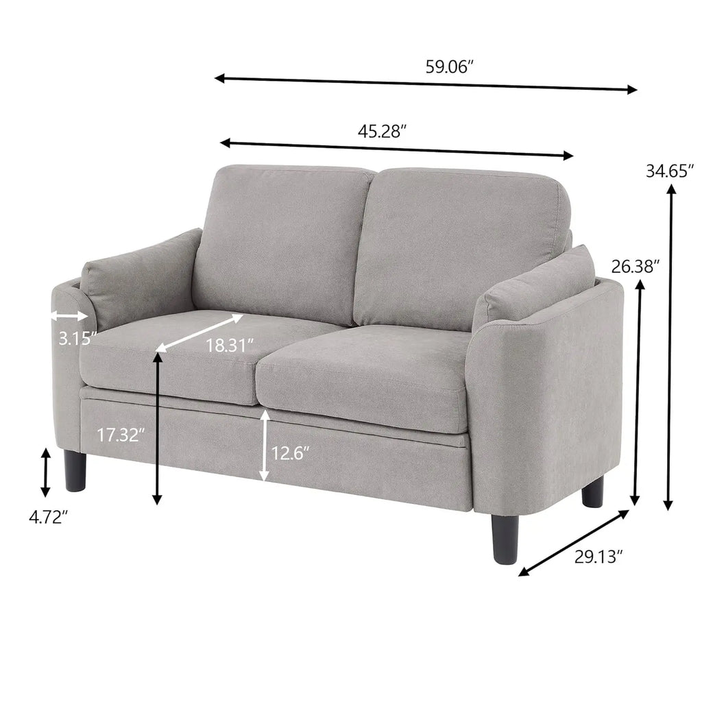 50" Mid-Century Fabric Loveseat Tufted Back Wood Legs 2-Seater Living Room Small Space Grey, Customized