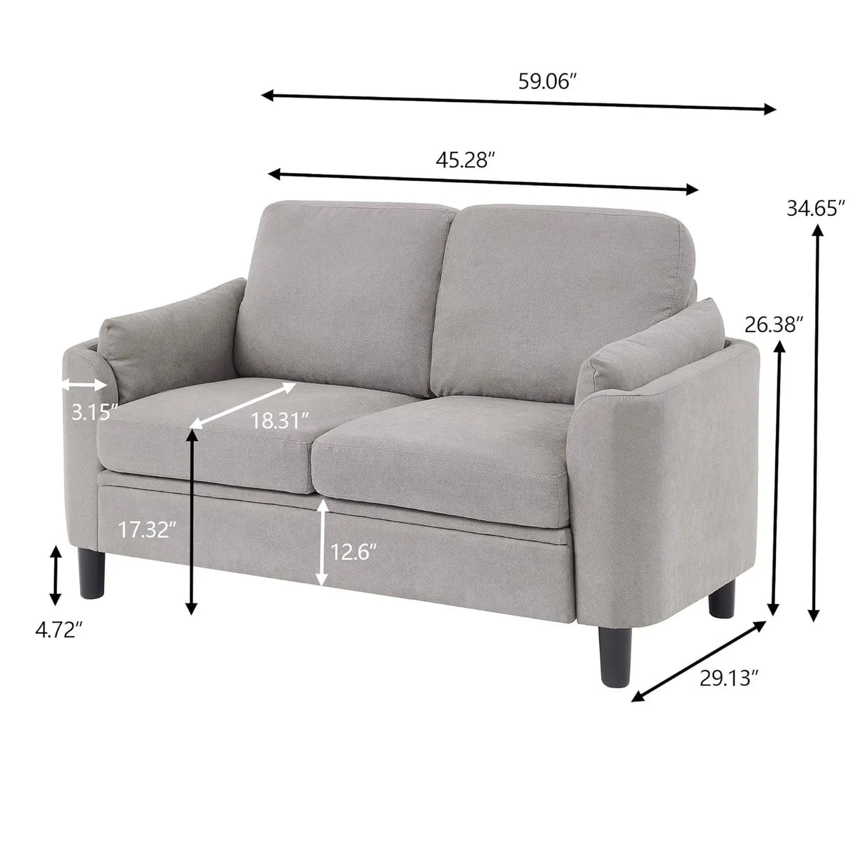 50" Mid-Century Fabric Loveseat Tufted Back Wood Legs 2-Seater Living Room Small Space Grey, Customized
