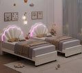 HIFIT 2 Set Twin Bed Frame with Storage and LED Light for Girls, Twin Size Upholstered LED Bed Frame with Drawer & Chic Double P