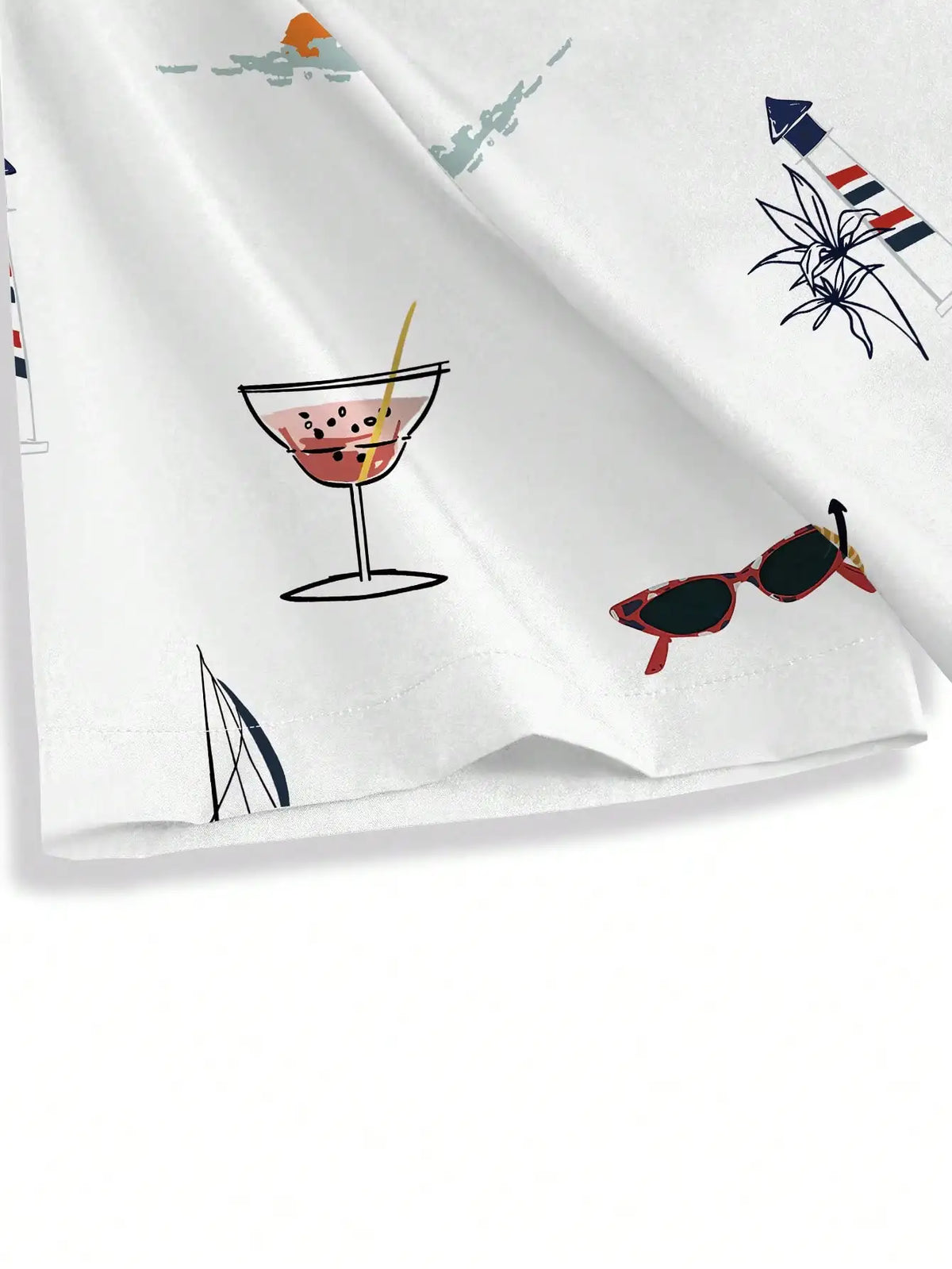 Men's Short Sleeve Button-Up Shirt with Nautical & Tropical Print, Casual Beach Style