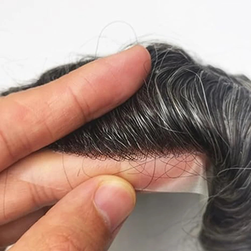 【TIMIA】Men's wig 8"x10" Full-PU #1B20 0.1 Toupee Straight Wave Human Hair Replacement Toupee 130% Density Durable Skin Male Hair