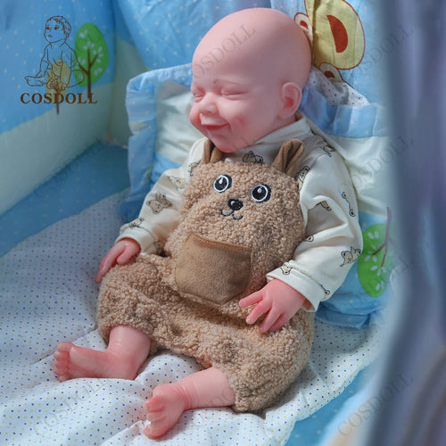 18" Giant Soft Silicone Baby Doll for Boys-Sleeping Smiling Face, Weighted 2.9kg Realistic Cuddle Buddy-Toddler Sensory Toy Gift