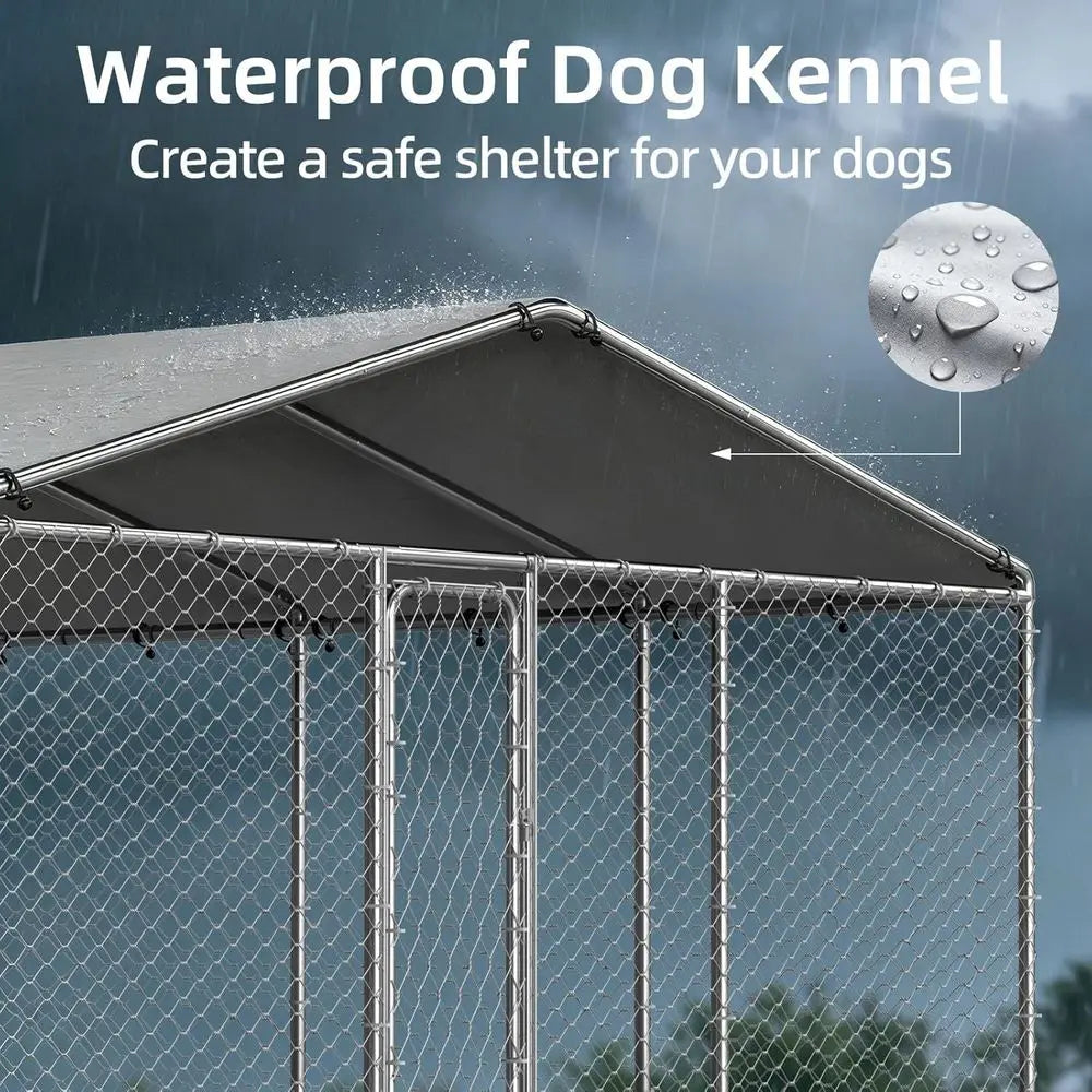 10x10 Heavy-Duty Steel Outdoor Dog Kennel with Waterproof Roof, Secure Lock, and UV Protection for Large Dogs
