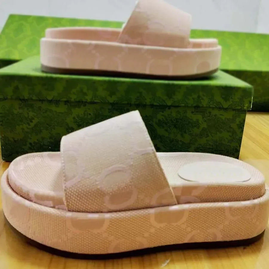Designer Slippers Woman Slipper Platform Shoes Luxury Sandals Thick Bottom Slides Embroidery Sandal Rubber Slide