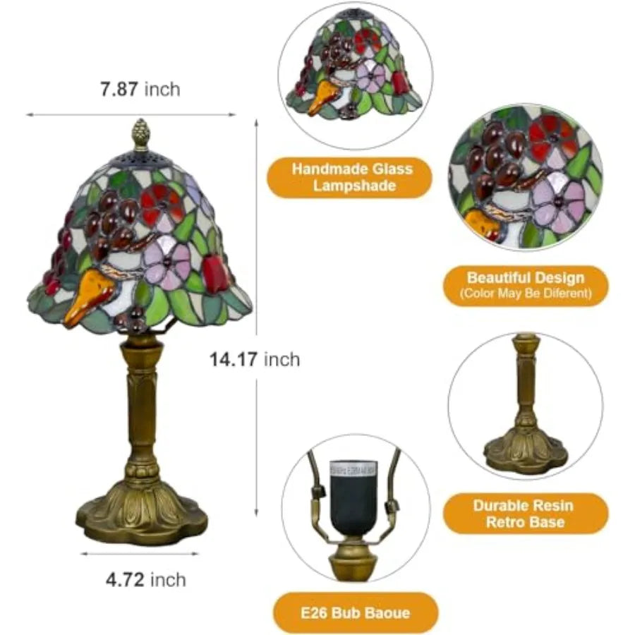 Mini Tiffany Table Lamp Nightstand Lamps Handmade Stained Glass Bedside Lamp Fruit Night Light for Office Bookcase Bar Bedroom